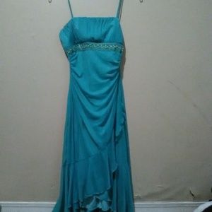Turquoise party dress.